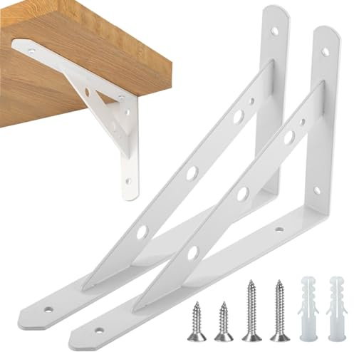 2 Stück Regalhalterungen Schwerlast-Träger 90 Grad Wand-Winkel Regalhalterung Metall Regalträger mit Schrauben Wand Regalträger Eisen Regalwinkel für Winkel Regal (30×18.8×2.5CM)，Weiß