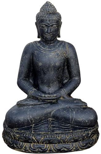 Teako Design Stonox Stein Skulptur Buddha Kalyan Dhyana Mudra, Wetterbeständige Gartenfigur, Meditative Gartenskulptur, Frostbeständige, geeignet für Gartenbereich
