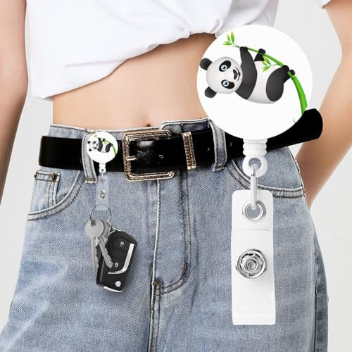 Niedlicher Krankenschwester-Ausweishalter mit Krokodilklemme, Panda, Klettern, Bambus, für Büro, Arzt, Krankenschwester