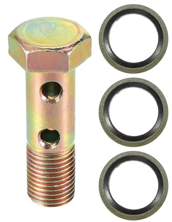 VekAuto Doppelter Banjo-Bolzen-Satz Bronze 1Pc Universal Für Auto Metall | M12x1.25, Länge 45mm, Turbo Bremsleitungsadapter, Inkl. Unterlegscheiben, Für LKW, Motorrad