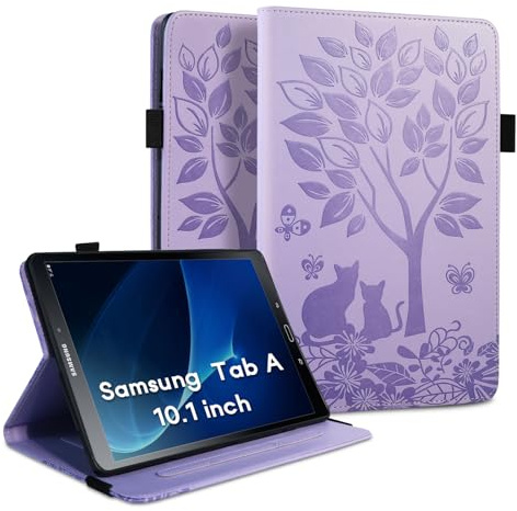 LSPCASA Hülle für Samsung Galaxy Tab A 10.1(2016) SM-T580/T585 PU Leder mit Kartenfächern und Standfunktion Schutzhülle Cover Klapp Case Tablet Hülle für Samsung Galaxy Tab A-Lila