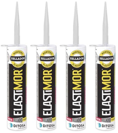 DITOSA CALIDAD E INNOVACION - ELASTIMOR Mortero Sellador, Cemento Express, Impermeable, para encintados, llagueados, sellados, rejunteados, reparaciones, Tubo 310 ml x4