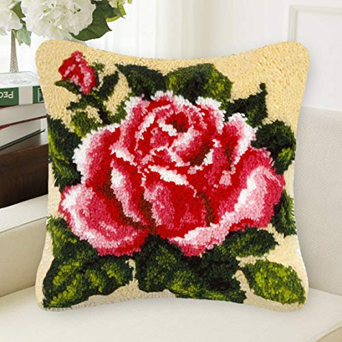 Taxpy Knüpfkissen Set mit Knüpfhaken und Toolkit zum Selber Knüpfen Kissens, DIY Kissen Dekokissen, 43x43cm(Blühende Blumen, M)