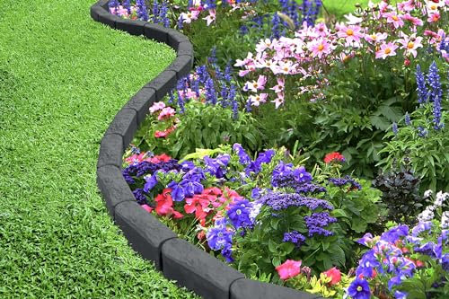 Lot de 8 Briques de Bordure de Jardin Effet marbre en Caoutchouc recyclé Graphite 30 x 10 x 12 cm