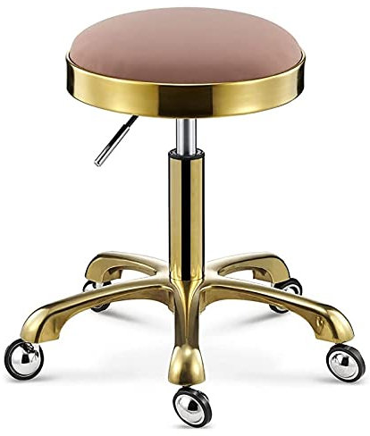 Drehhocker, Drehhocker, Rollhocker mit Rädern, Salonhocker aus Edelstahl mit gepolstertem Ledersitz, einstellbare Höhe und 360°-Drehung (Farbe: Rosa, Größe: 13 T x 13 B x 22,8 H)