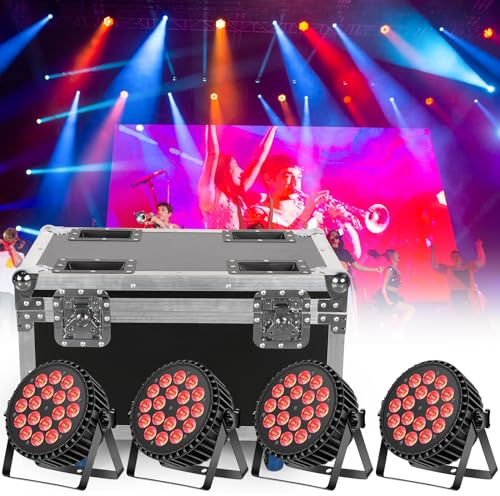 DELIBANG 4 Stück 200W 18 LED Par Bühnenlicht mit Flightcase, LED RGBW Disco Partylicht mit Auto/Strobe/ DMX512 Modus, für Party Club Bar Hochzeit