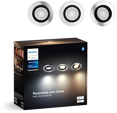 Philips Hue Milliskin White Ambiance Einbauspot, Aluminium, (400lm / 70mm), 3er Pack, warm- bis kaltweißes Licht, steuerbar via App, kompatibel mit Amazon Alexa (Echo, Echo Dot), neue Generation