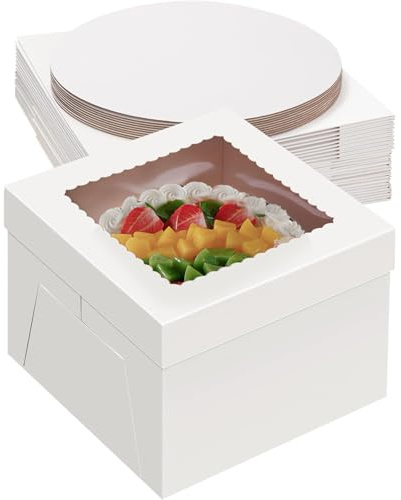 Packpal 20Pack 12 Inch Cake Boxes With Cake Boards (10 boxes & 10 boards), 12X12X8 Inch White Bakery Boxes With Windown For Cajas Pasteles, Cookie, Pastries,Pie, Wedding, Birthday, Mothers day