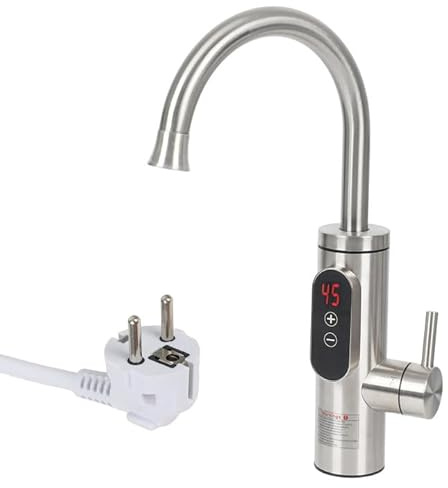 Robinet avec chauffe-eau instantané pour cuisine, salle de bain, 3300 W, robinet de chauffage électrique en acier inoxydable, affichage de la température LED, rotatif à 360° (argent)