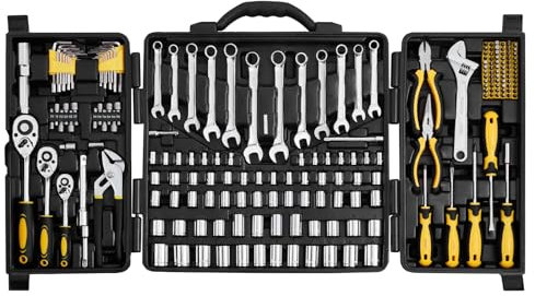 VEVOR Coffret d'Outils de Mécanicien 207PCs, Douilles 1/4 3/8 1/2 SAE et Métrique, Kit d'Outils de Mécanicien avec Embouts, Clés, Poignée à Cliquet, Accessoires et Étui, Réparation Automobile