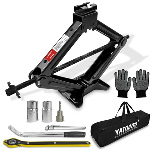 [Upgraded Style] 3 Ton/6614 LBS Car Jack Tire Changing Kit 7 PCS, Portable Black Scissor Jack Tire Change Kit with Socket Drill Adapter Ratchet Wrench, for Car, SUV, MPV