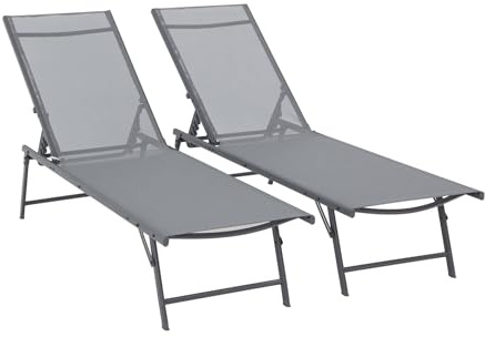 sweeek - 2er-Set Sonnenliegen aus Stahl mit Textilene, vierfach verstellbar, 165 x 54,5 x 82,5 cm - Tropea