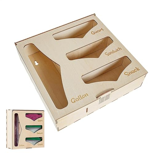 Uonguon Organizer per sacchetti per sandwich, organizer in legno, porta zaino per cassetti, organizer per fogli da cucina, dispenser per sacchetti per alimenti, (30 x 30 x 7,6 cm), marche e dimensioni