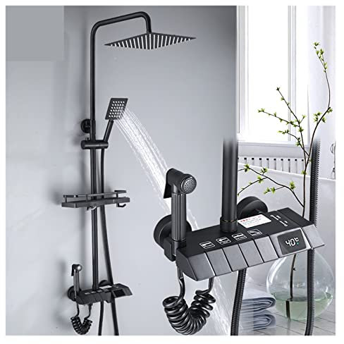 JOJIDE Columna de Ducha, Grifo de Ducha, Juego de Grifo de Ducha de Lluvia for baño con Pantalla Digital, Columna de Ducha de Lluvia, Grifo de bidé, regadera de 25C/30CM,para Baño(Black-ABS)