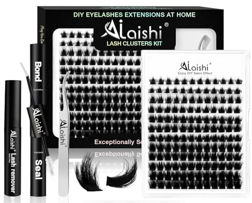 AILAISHI 3D-ögonfransförlängningsset, 144 stycken klusterfransar, 10–18 mm, 0,04 mm ultratunt band, fluffig D Curl med bond & tätning, pincett – för lyft och volym