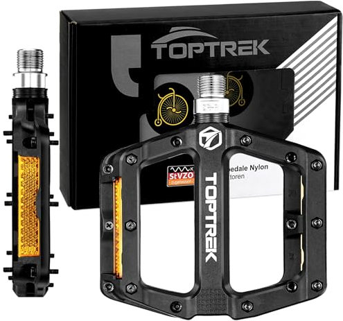 toptrek Fahrradpedale mit StVZO Reflektoren, Pedale Fahrrad Nylon Composite Flatpedale, 3 Bearing rutschfest MTB Pedale, 9/16 Zoll Fahrrad Pedalen Set für Rennrad/Mountainbike/Trekking/E-Bike