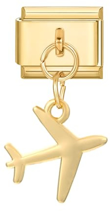 papasgix Italian Charm Bracelet Charms Gold Module für 9mm Charm Bracelets DIY Anhänger Italian Style Charms für Damen Italienisches Charm Armband Zubehör Geschenk Gold Flugzeug