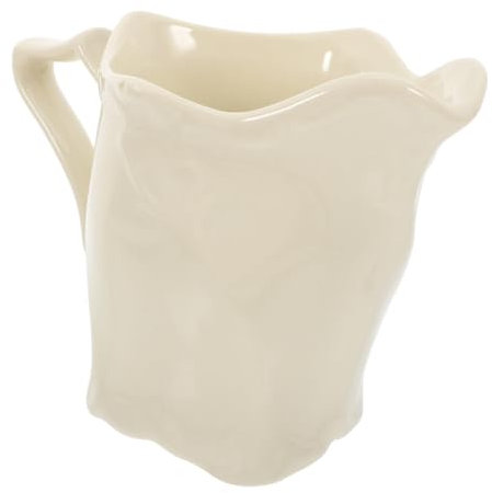 ULTECHNOVO Ceramic Frothing Cup Porcelain Milk Jug Handle Vintage Tea Pourer for Cappuccino and Latte