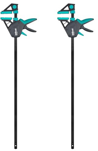 wolfcraft 2 Sargentos monomanual PRO Ergo - Fuerza de sujeción 150 kg - 8677060 - El cómodo sargento para todo tipo de usos - ancho de sujeción 700mm