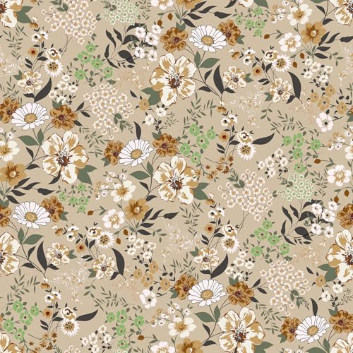 VEELIKE Selbstklebende Tapete Blumen Hellbraun Boho Blumentapete Tapete Blätter Gelbbraun Mustertapete 44.5 cm × 300 cm Fototapete Blumen Vintage Tapeten Wohnzimmer Muster Schlafzimmer Badezimmer