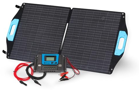 BERGER faltbares Solarpanel Set 100 W inkl. Laderegler | Solarmodul Solar-Komplettset mit MC4 & Krokodilklemmen | Solar Panel Camping Solaranlage für Powerstation & Batterie