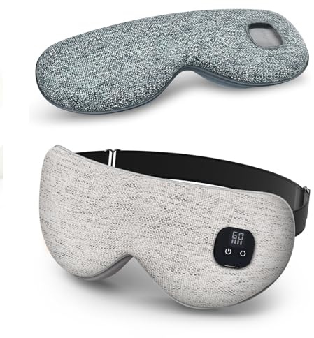 Cordless Heated Eye Mask for Dry Eyes, Electric Warm Eye Compress with 4 Heat Levels 4 Time Settings, 1000mAh Rechargeable Eye Heating Pad with 2 Detachable & Washable Covers (White, Grey)