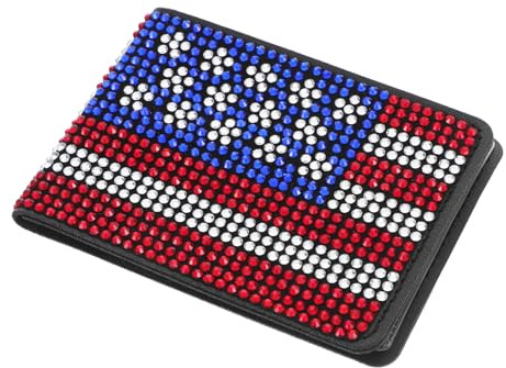 WOFASHPURET Rhinestone Car Id Card Holder PU Wallet with American Flag Design Stylish Driver's License Bag for Auto Registration and Insurance Documents Compact Organizer for Trucks and Cars
