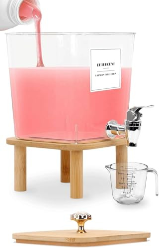 mumisuto Dispenser Detersivo Lavatrice, Porta Detersivo Con Rubinetto E Supporto, Contenitore Detersivo in Polvere Plastica con Misurino e Etichette per Detersivo in Polvere e Liquidi