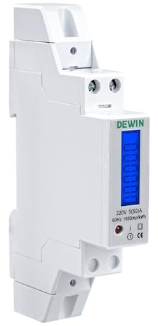 DEWIN Single Phase Electric Energy Meter 60A, 5(60) A Pulse Output 1600imp/kWh Digital Electric Energy Meter 220V Din Rail Mount LCD Display Energy Monitor