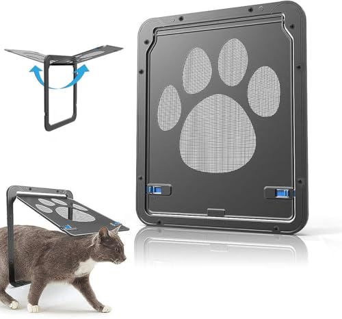 Haustierklappe Katzenklappe,Fliegengittertür Magnetische Katzentür mit Automatische Verschließbare Fliegengitter, 24 * 29 cm Haustierklappe