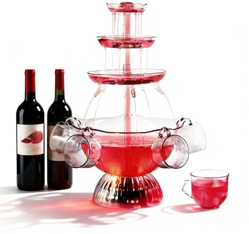Distributeur de boissons, fontaine de fête transparente à 3 niveaux avec base éclairée et 5 tasses réutilisables, fontaine à vin pour bars, fêtes à la maison, jeux