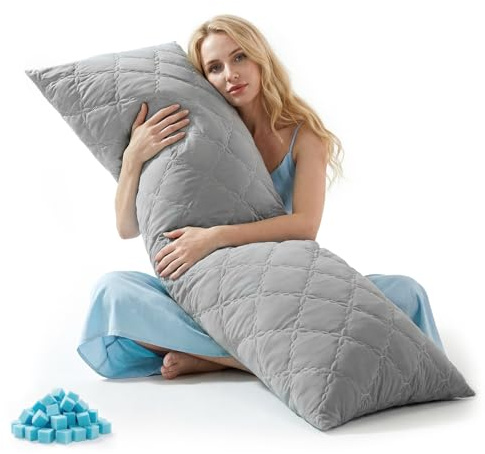 BEDELITE Cooling Body Pillow for Adults, Creative Ultra Soft Cool-Touch Quilted Nylon-Spandex Body Pillow Cover, Adjustable Memory Foam Long Pillow for Side Sleepers, Pregnancy & Back Pain(Light Grey)