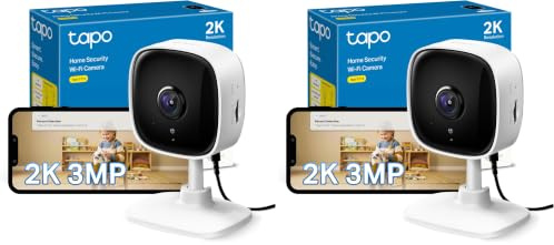 Tapo C110 2K 3MP Indoor Camera House Security, WiFi, No Monthly Fee, AI Detection, Dog Puppy, Baby Monitor, 2-way Talk, Advanced Night Vision, Works with Alexa & Google (Pack of 2)