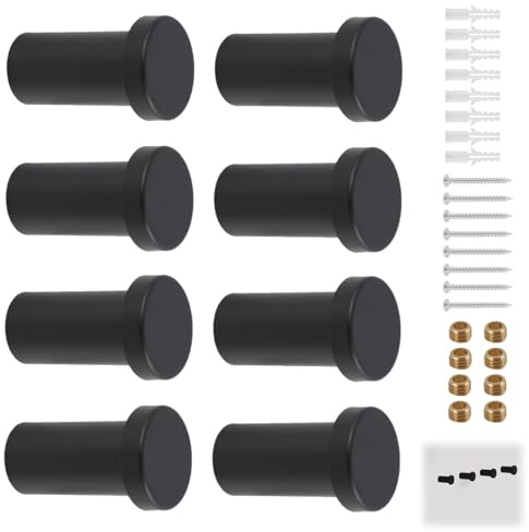 JXRSKJ 8Pcs Handtuchhaken Schwarz, Edelstahl Handtuchhaken kleiderhaken rund Garderobenhaken, Zylindrischer Wandhaken mit Schrauben,Handtuch Haken Schwarz für Küche, Bad und Schlafzimmer