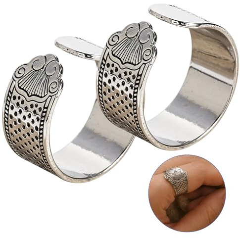 QIHAWN 2Pcs Adjustable Metal Sewing Thimbles, Silver Cloud for Crafts | Shields fingertips from needle pricks, non-slip secure fit, lightweight for extended wear, durable for frequent daily use
