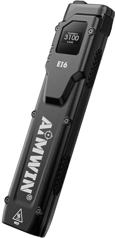 AIMWIN EI6 Torcia EDC 3100 Lumen con Display OLED Ricaricabile USB C Torcia Piatta Portata 305 m Protezione Intelligente Anti Surriscaldamento Doppio Interruttore Posteriore Modalità Turbo Strobo