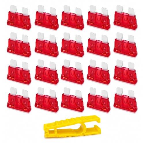 20 Piezas 10A Estándar Fusibles Coche, con Extractor de Fusibles, Fusible de Paleta Estánda, mediano, para coche, con extractor, para automóvil, RV, camión, motocicleta, Barco