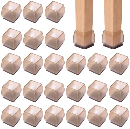 24 Pezzi Gommini per Sedie Quadrati con Feltrini Spessi, Protezione Gambe Sedie in Silicone Antiscivolo per Pavimenti in Legno, Tappi per Sedie Silenziosi, Misura 15-21mm, Marrone