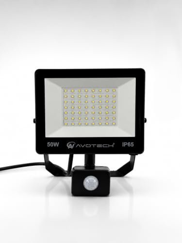 50W LED Floodlight with PIR Motion Sensor, 6500K Cool White, IP65 Waterproof, Mains Powered, for Garden, Garage, Driveway, Yard and Wall (60cm Wire)