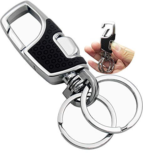 Fencher Portachiavi Anello Porta Chiavi Keychain Portachiavi Uomo in Lega di Zinco con ABS [2 Anelli Regalati] – Argento+ABS Nero (Nero+Argento)