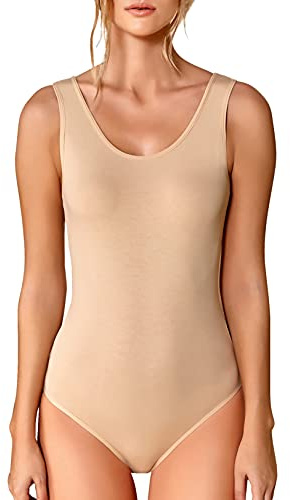 VEDATS Damen Body Träger Top Bodysuit Unterhemd Achselhemd (XL, Hautfarben)