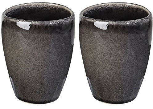 broste Copenhagen 2er Set Becher Kaffeebecher ohne Henkel Steingut schwarz 250ml Ø 8cm x10cm Kaffeepott
