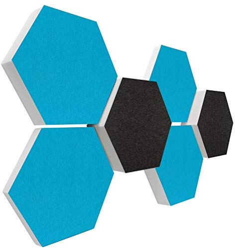 platino24 Schallabsorber COLORE aus Basotec G+ I Akustikpaneele mit Akustikfilz I 3D Wand-Paneele mit 6 Waben in Anthrazit & Türkis I Akustikplatten zur Schalldämmung in Büro, Studio & Wohnung