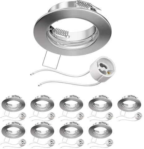 ledscom.de 10x Decken-Einbaurahmen FERE Einbaurahmen chrom matt (LED/Halogen/GU10/MR16/PAR16/50mm) inkl. GU10 Fassung