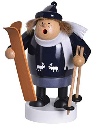 Räuchermann Skifahrerin mit Stöcke Höhe =19cm NEU Rauchen Rauchfigur Rauchmann Räucherfigur Räucherkerze Smoker Kerze Figur Mann Holz Seiffen Erzgebirge Holz Schnee Dekoration Weihnachten