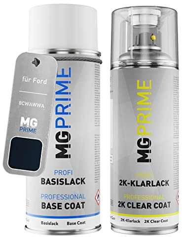 MG PRIME Autolack Spraydose für Ford 8CWAWWA / PN3JV0 / E Blaze Blue +2K | Blazer Blau, Set aus Basislack + 2K Klarlack, Sprühdosen 400ml