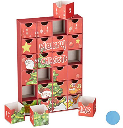 Relaxdays Adventskalender zum selbst Befüllen, 24 Boxen, wiederverwendbar, Kinder & Erwachsene, Weihnachtskalender, rot