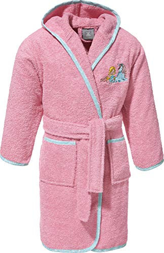 Erwin Müller Kinder-Bademantel mit Kapuze Frottier rosa Größe 98/104 - angenehm weich, saugstark, mit Taschen und Bindegürtel, Stickerei Elfen