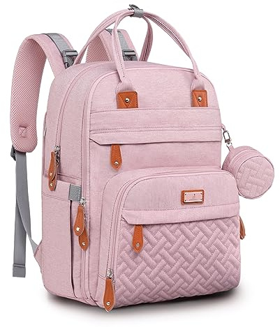 BabbleRoo Baby Changing Bag Backpack, Nappy Changing Back Pack Diaper Bags with Changing Mat & Pacifier Holder for Mom & Dad (Pink)