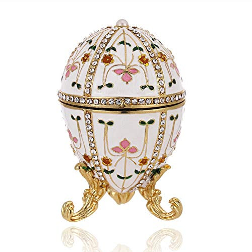 Schmuckkästchen im Fabergé-Ei-Design, handbemalt, mit Scharnier, emailliert, einzigartiger Mini-Ring-/Ohrring-Organizer, Vintage-Schmuckaufbewahrung, Andenken, Heimdekoration (Fabergé-Ei-1)